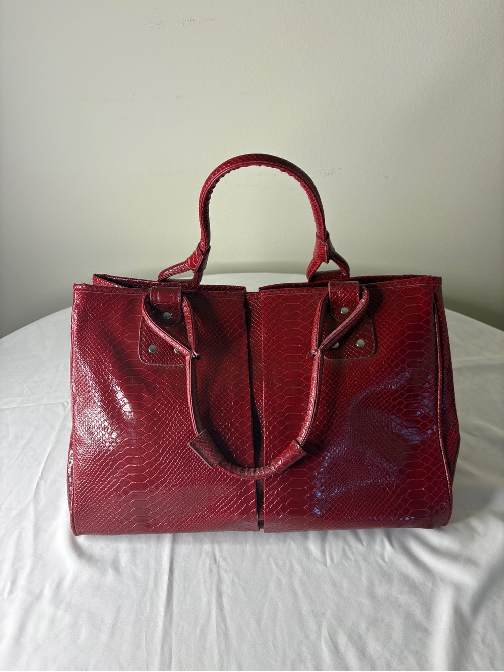 Red Patent Faux-Snake Tote Bag - Women's Handbag